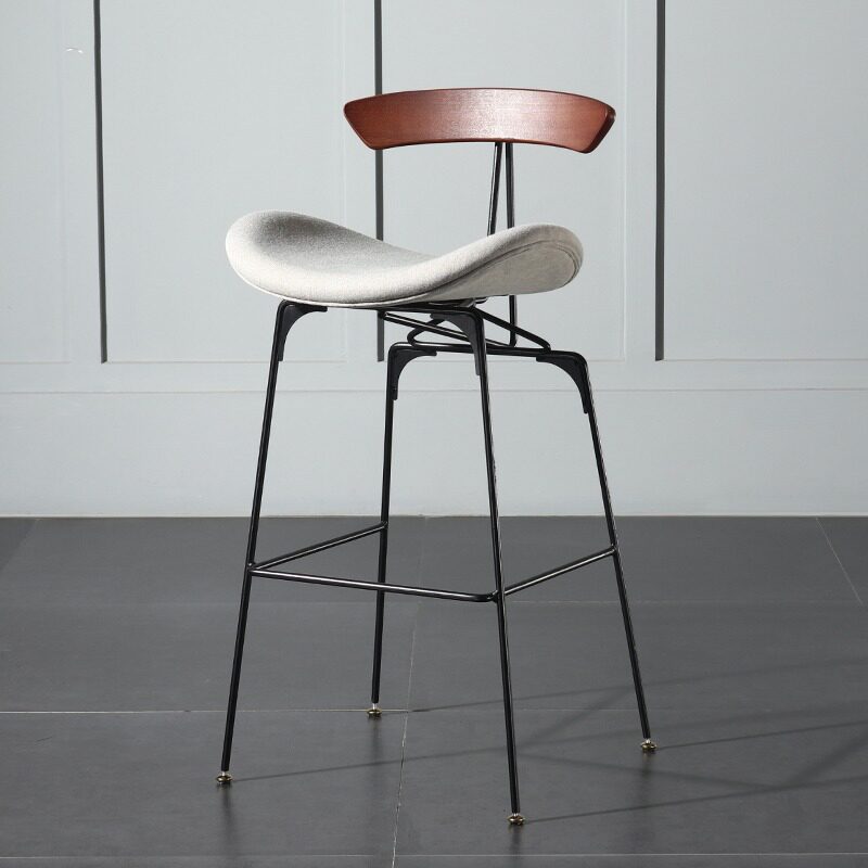Modern Upholstered Bar Stool with Curved Seat, Backrest and Metal Footrest