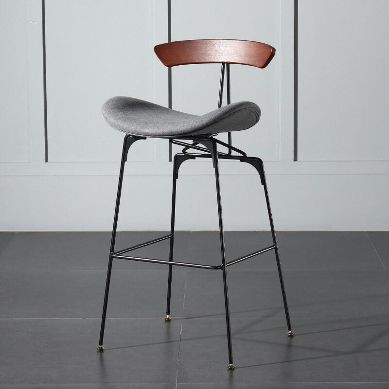 Modern Upholstered Bar Stool with Curved Seat, Backrest and Metal Footrest