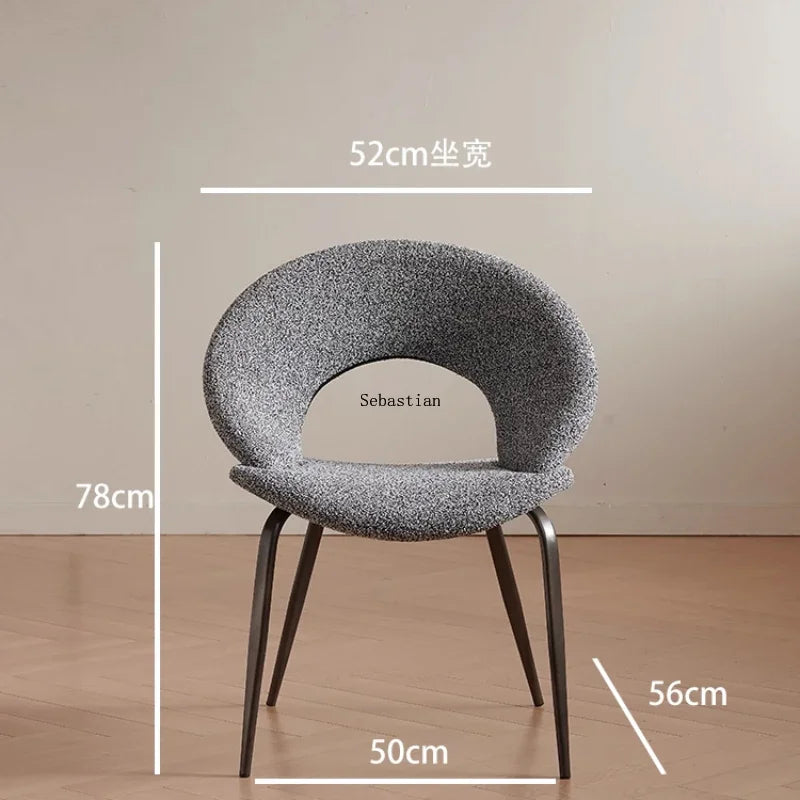 Modern Sculptural Bouclé Dining Chair with Curved Open Back & Metal Legs