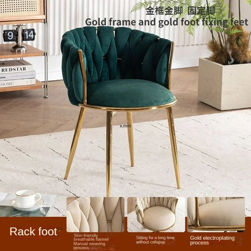 Tufted Velvet Vanity Chair with Gold Metal Frame
