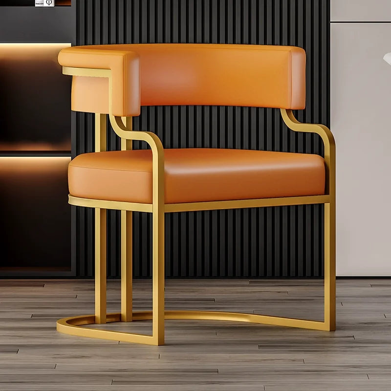 Modern Upholstered Dining Armchair with Gold Metal Frame