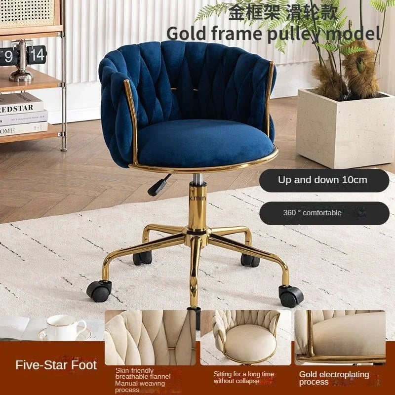 Tufted Velvet Vanity Chair with Gold Metal Frame