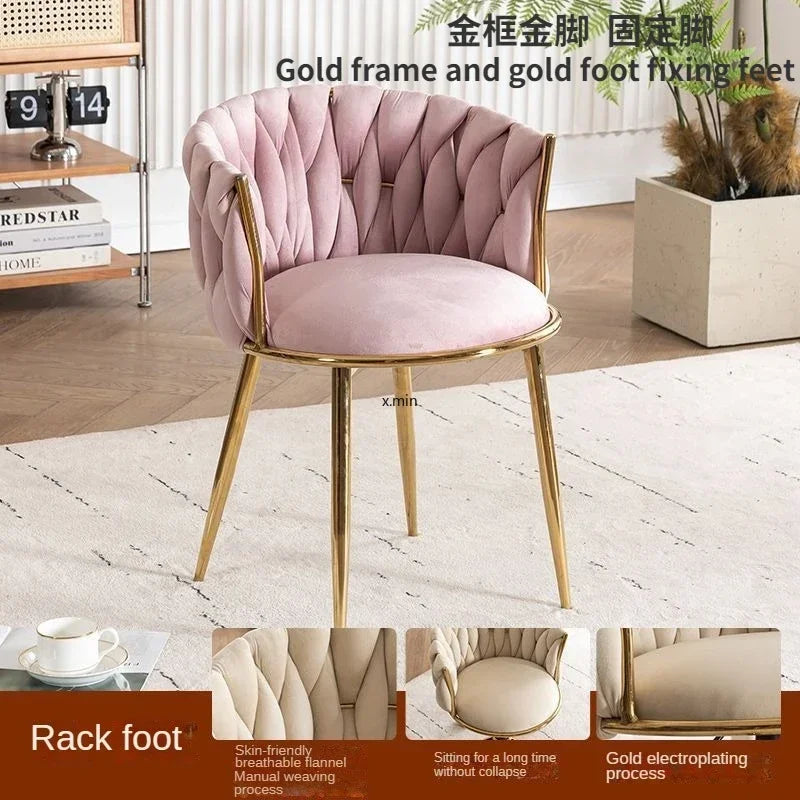 Tufted Velvet Vanity Chair with Gold Metal Frame