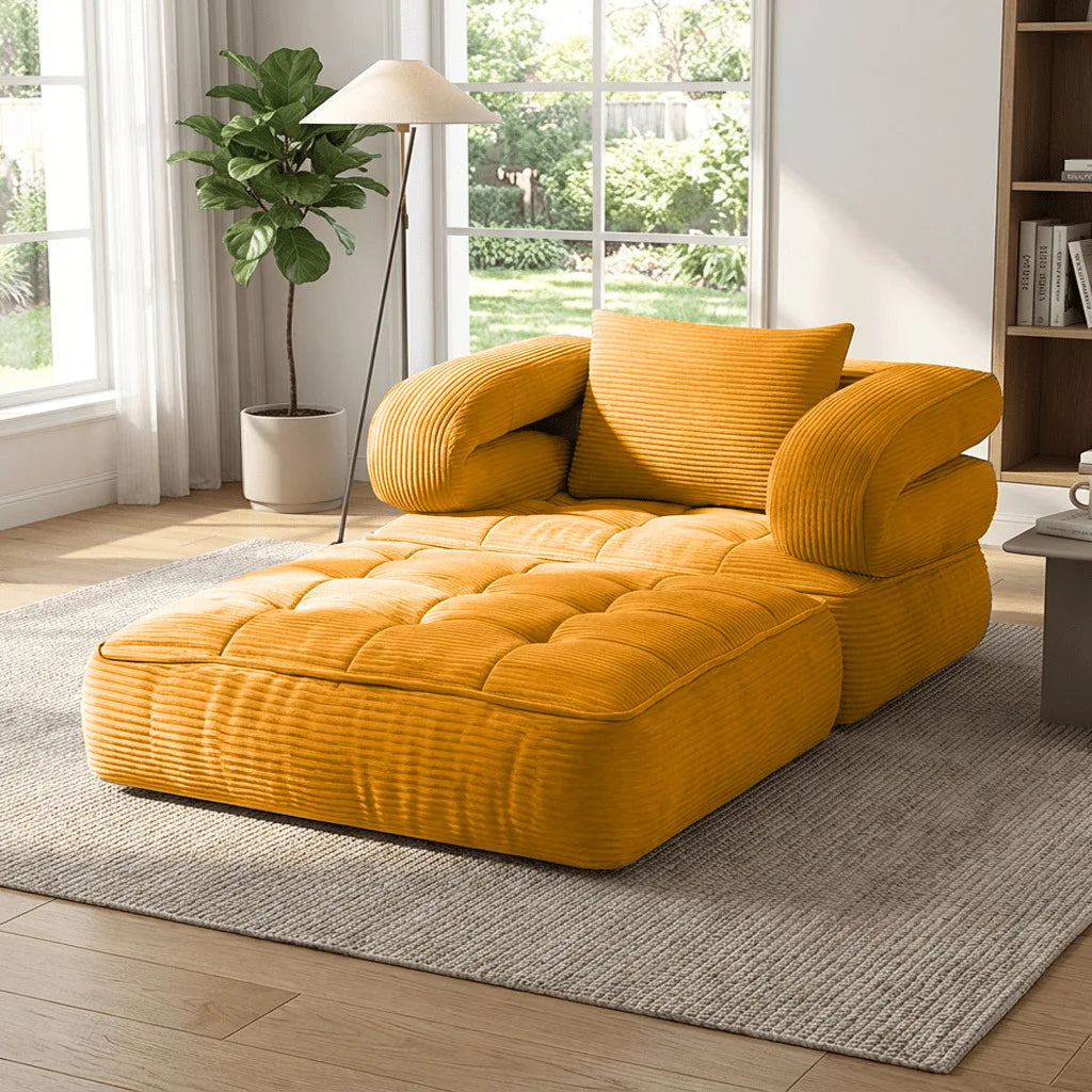 Convertible Corduroy Sleeper Chair – Foldable Floor Sofa Bed for Small Spaces