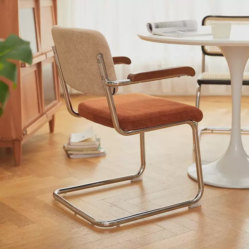 Vintage Upholstered Office Chair with Armrests, Cantilever Metal Frame Computer Chair