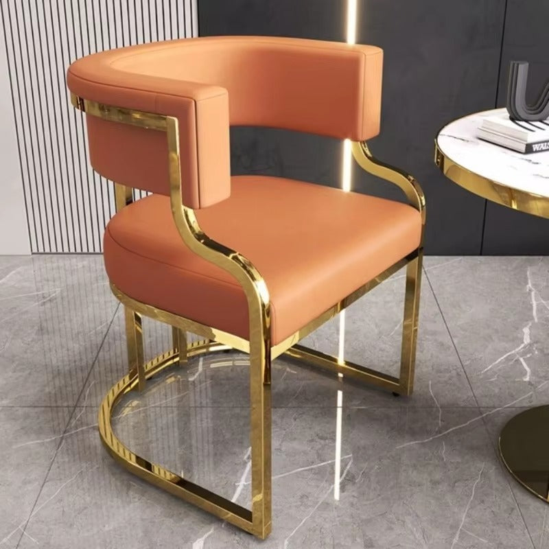 Modern Upholstered Dining Armchair with Gold Metal Frame
