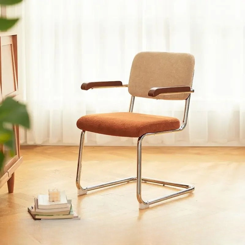 Vintage Upholstered Office Chair with Armrests, Cantilever Metal Frame Computer Chair