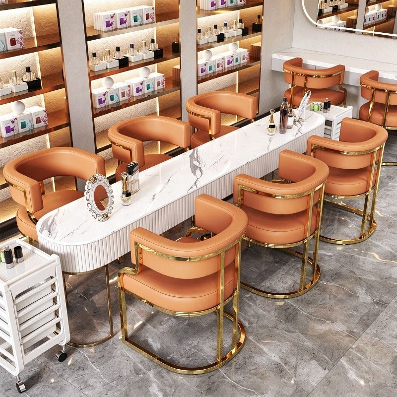 Modern Upholstered Dining Armchair with Gold Metal Frame
