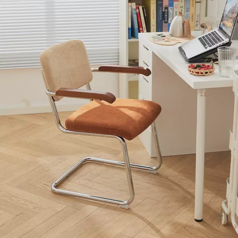 Vintage Upholstered Office Chair with Armrests, Cantilever Metal Frame Computer Chair
