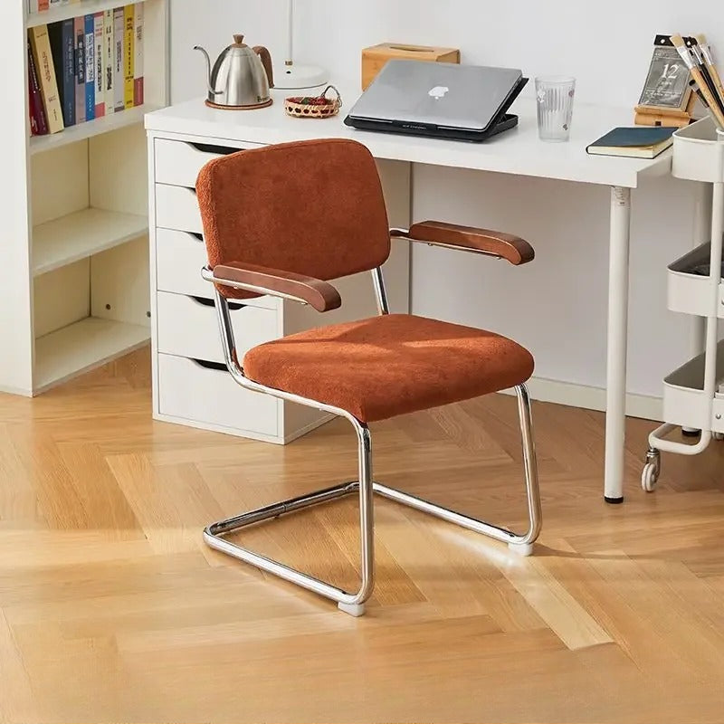 Vintage Upholstered Office Chair with Armrests, Cantilever Metal Frame Computer Chair