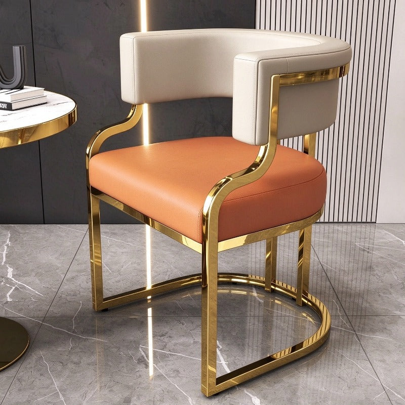 Modern Upholstered Dining Armchair with Gold Metal Frame
