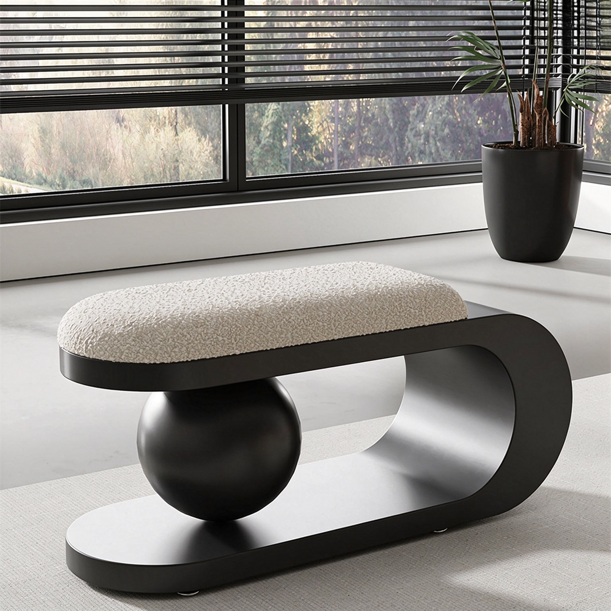 Modern Sculptural Upholstered Bench with Curved Frame