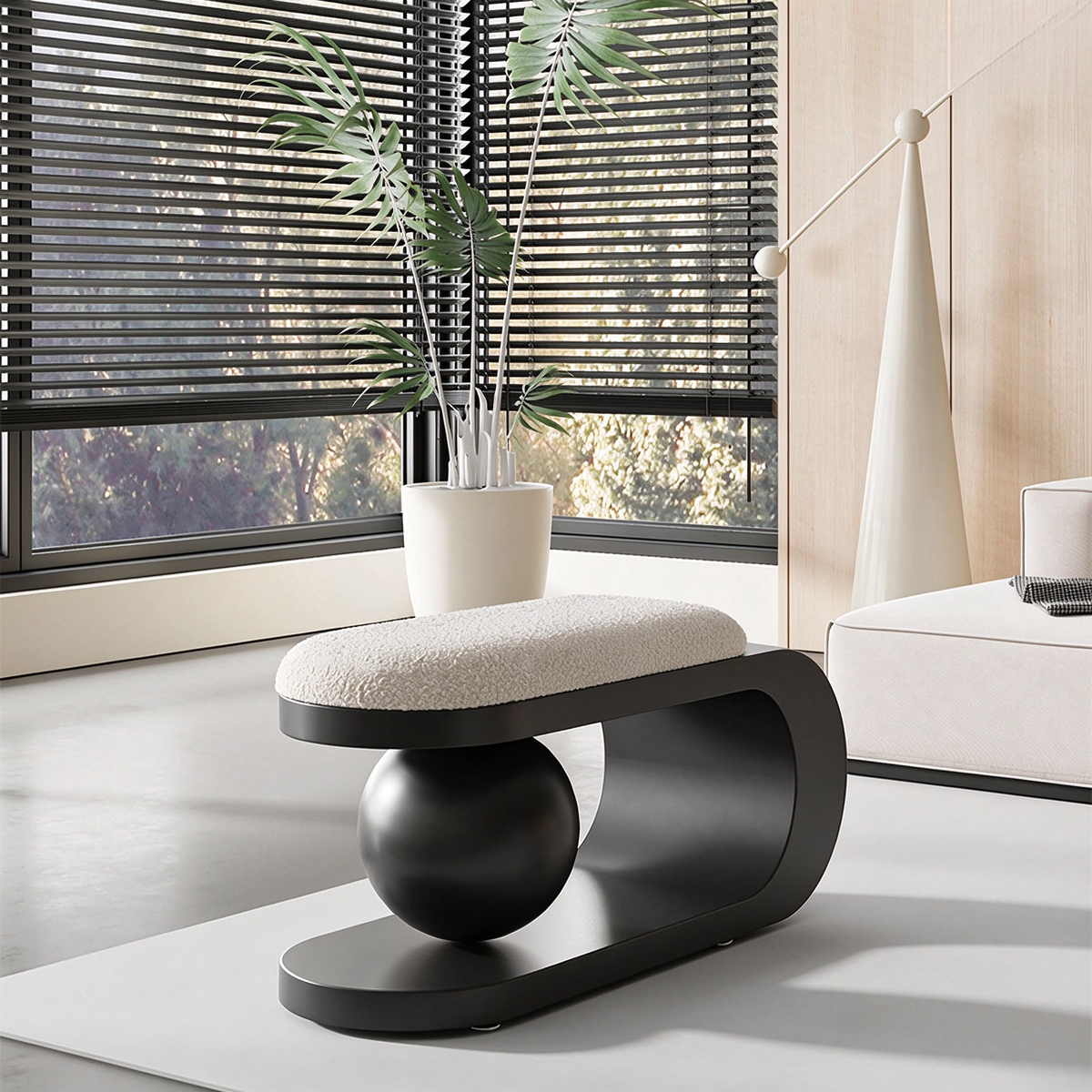 Modern Sculptural Upholstered Bench with Curved Frame