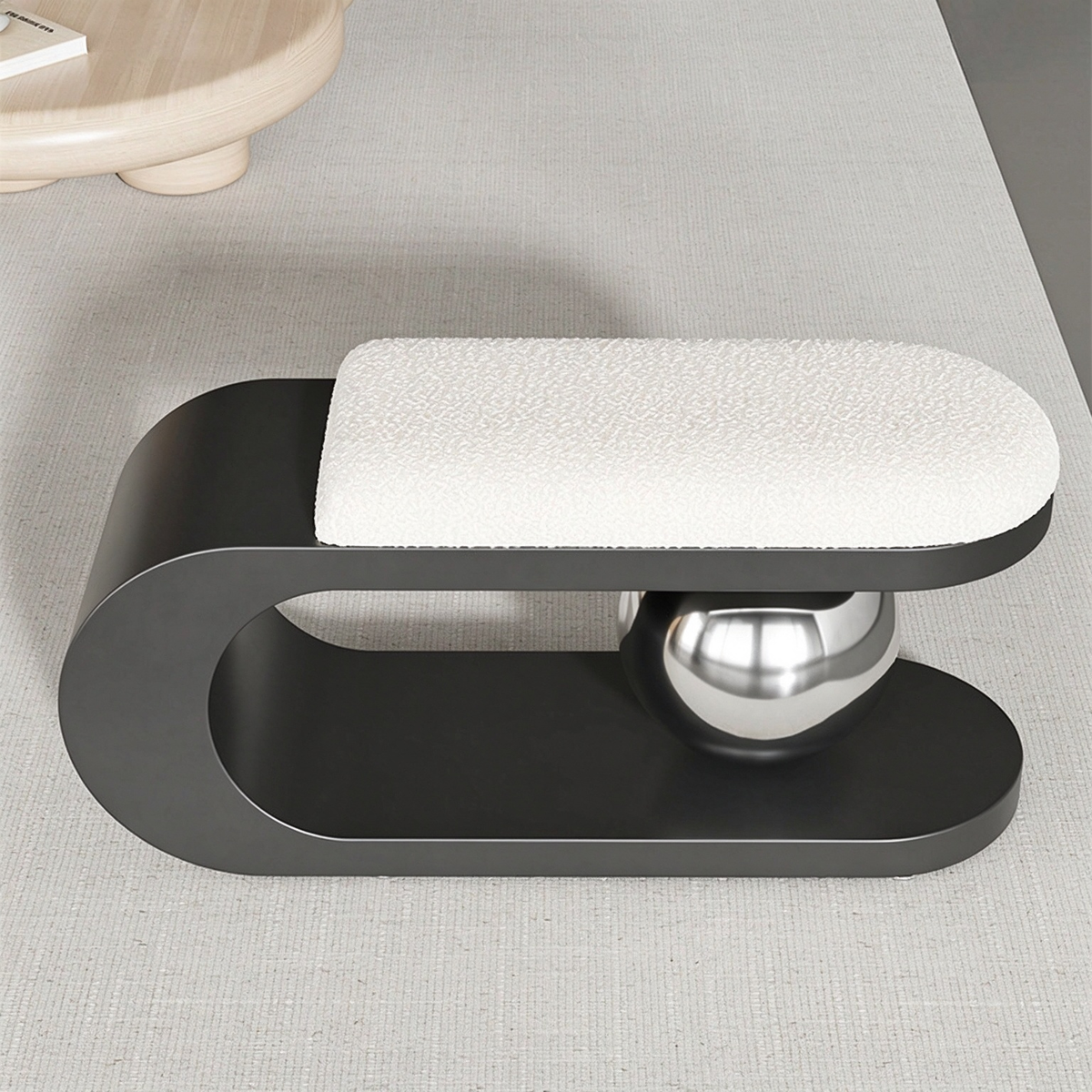Modern Sculptural Upholstered Bench with Curved Frame